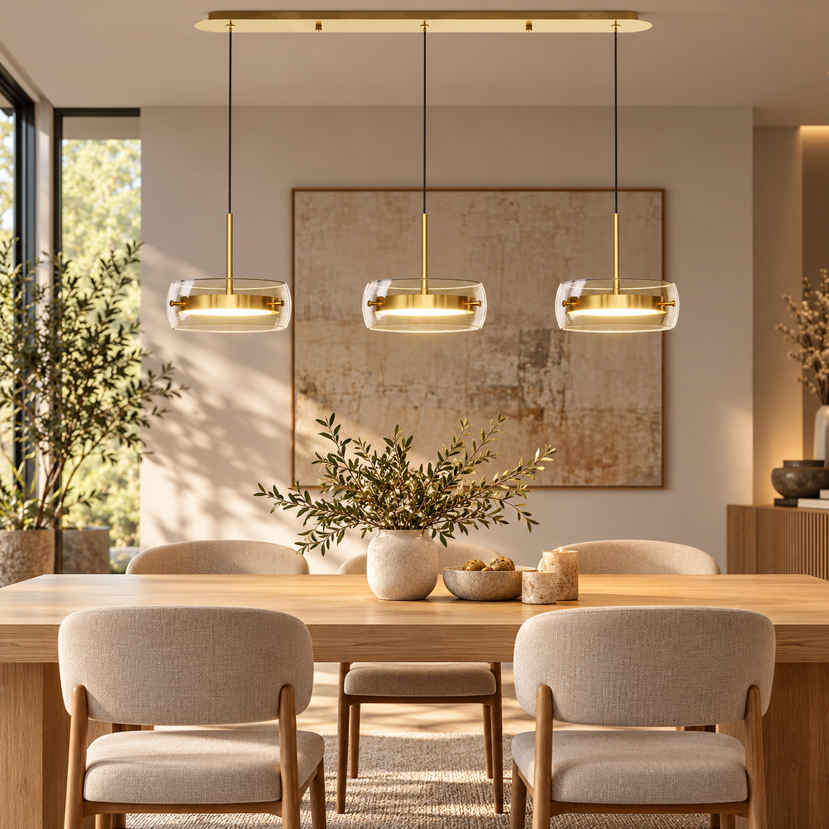 Linear LED Disc Pendant Light – Kitchen Island & Dining Chandelier, 1–5 Heads shown in a refined contemporary interior